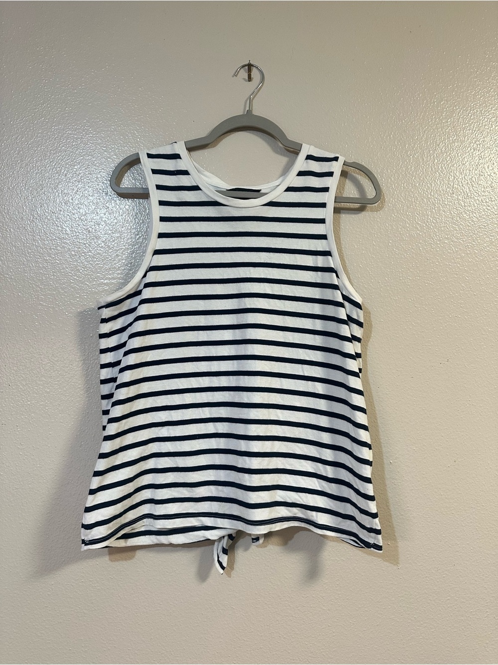 Banana Republic White and Navy Striped Tie-Front Tank